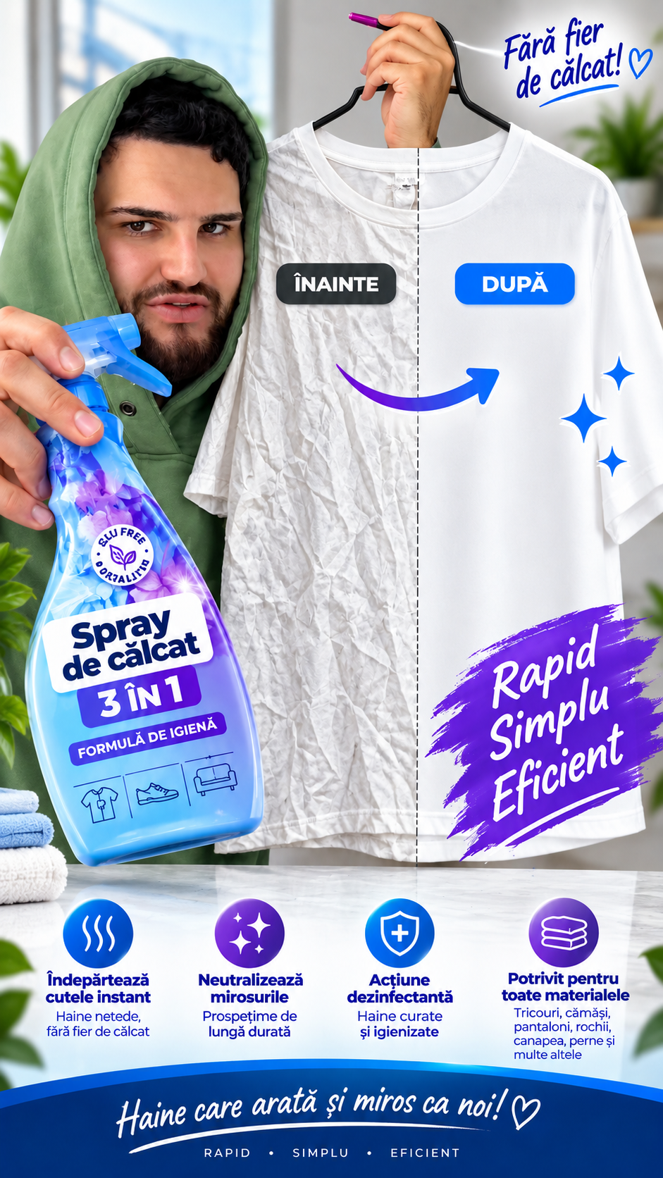 Spray de călcat 3în1