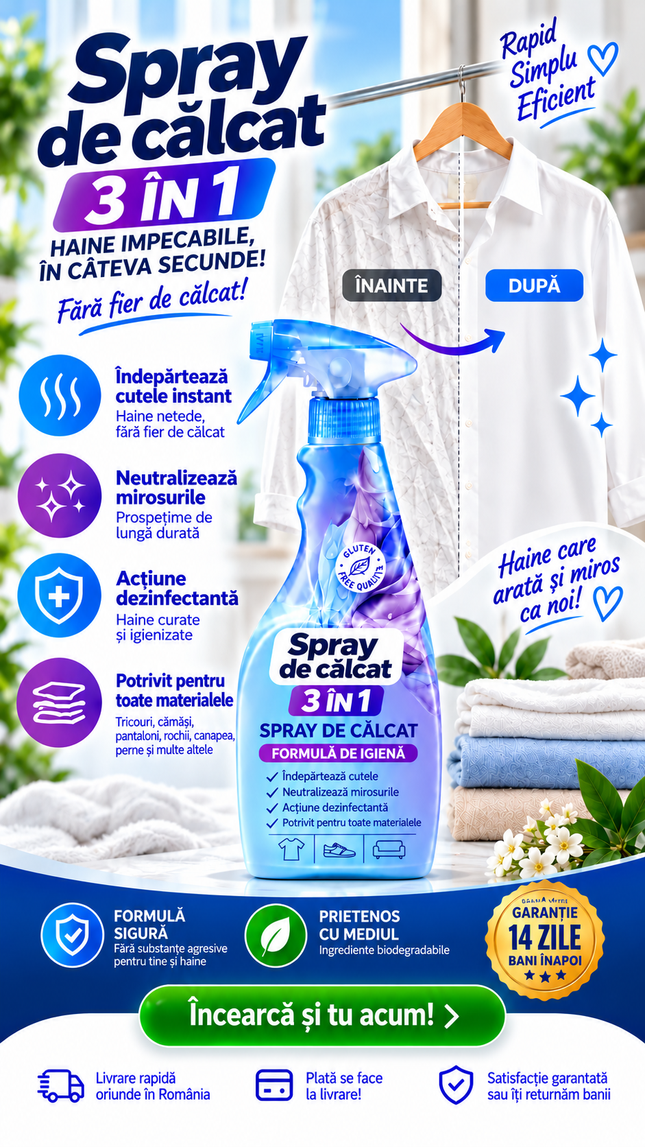 Spray de călcat 3în1